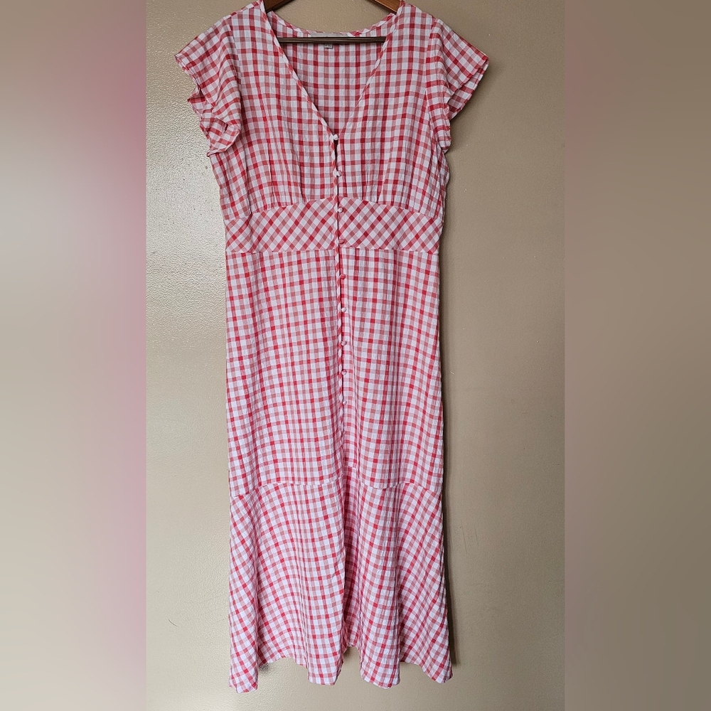 Ann Taylor LOFT Red & White Gingham Plaid Maxi Dress 14 Cottagecore Tomato Girl